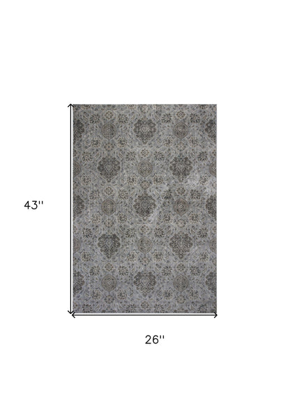 2' X 4' Silver Damask Area Rug