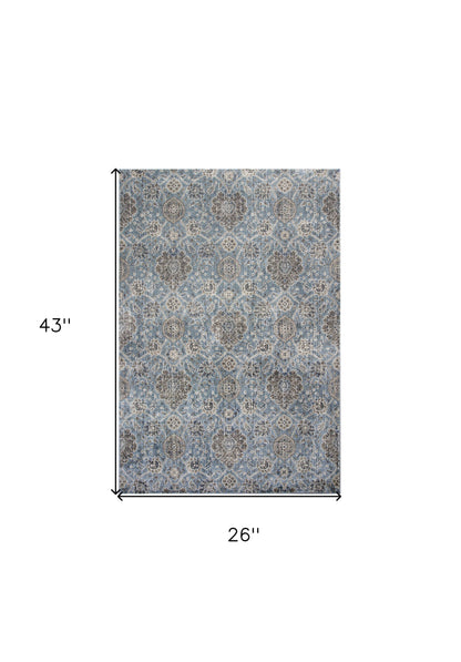 2' X 4' Slate Blue Damask Area Rug