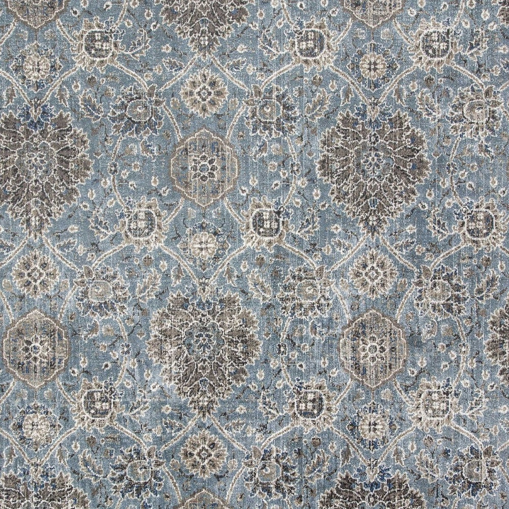 2' X 4' Slate Blue Damask Area Rug