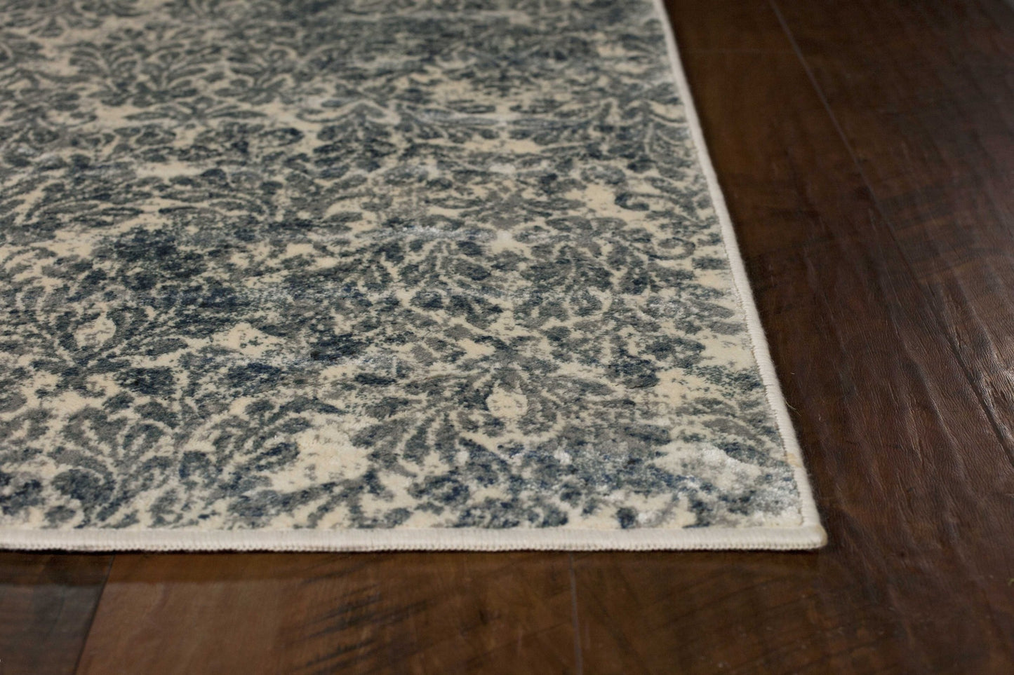 2' X 4' Ivory and Blue Damask Area Rug