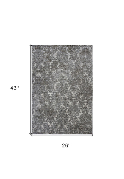 2' X 4' Ivory Damask Area Rug