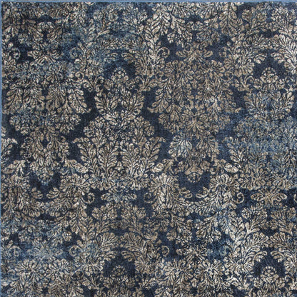 2' X 4' Slate Blue Damask Area Rug