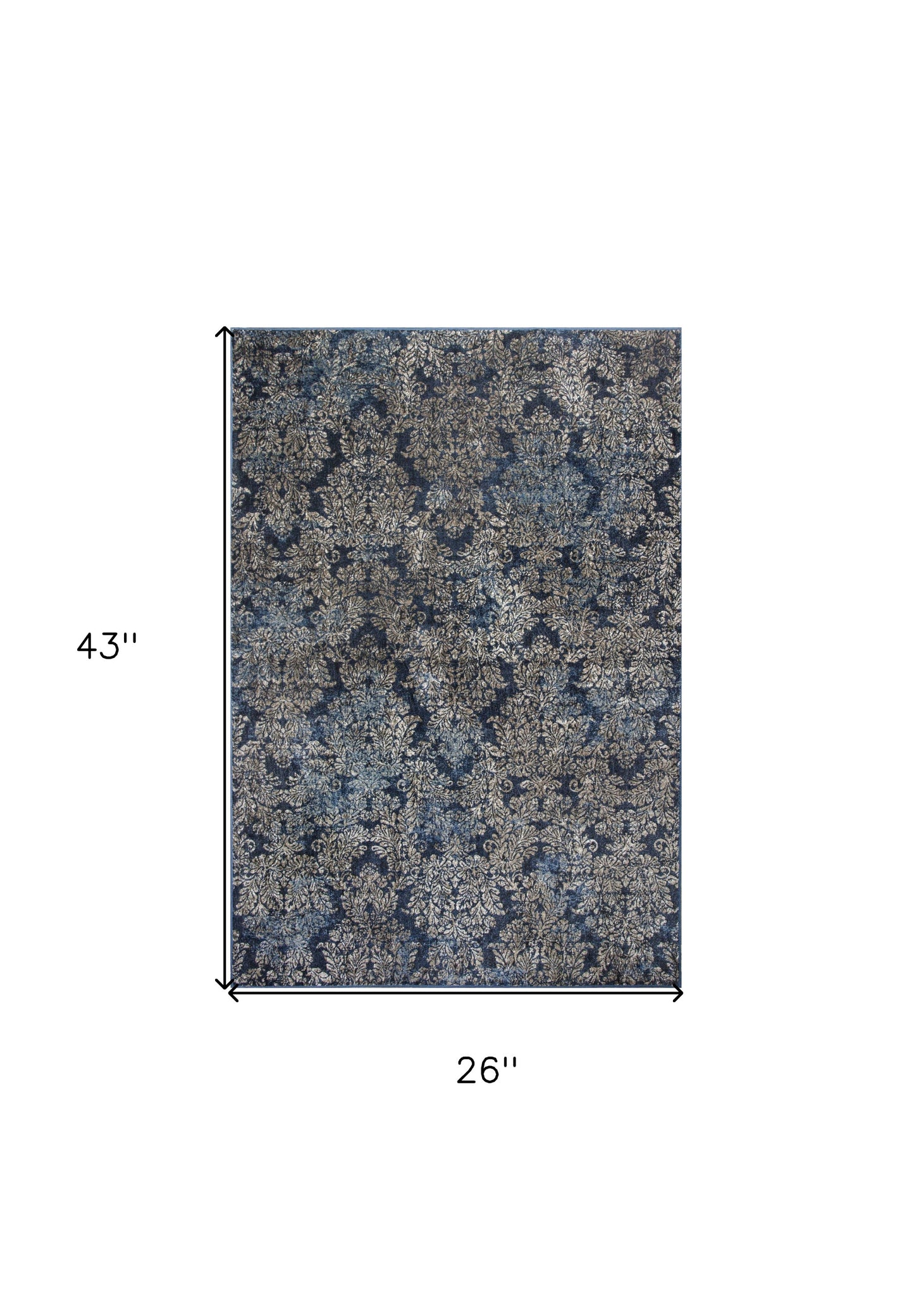 2' X 4' Slate Blue Damask Area Rug