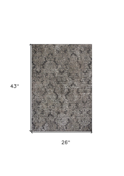 2' X 4' Taupe/Sand Damask Area Rug