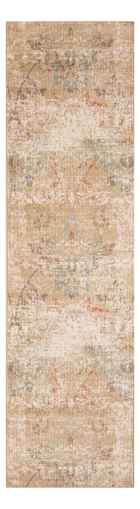 7' Champagne And Beige Damask Runner Rug