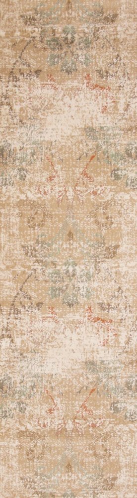 7' Champagne And Beige Damask Runner Rug