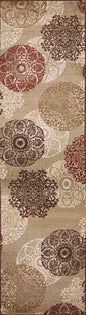 8' Sage Brown And Ivory Floral Medallion Runner Rug