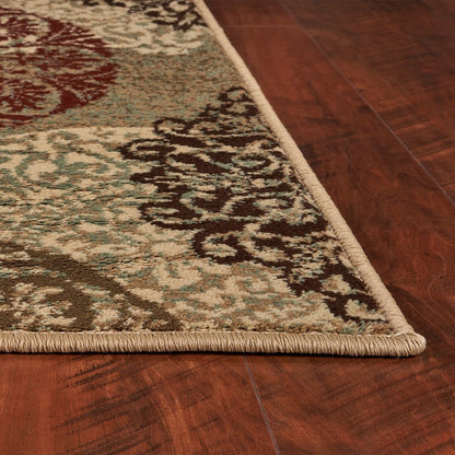 8' Sage Brown And Ivory Floral Medallion Runner Rug