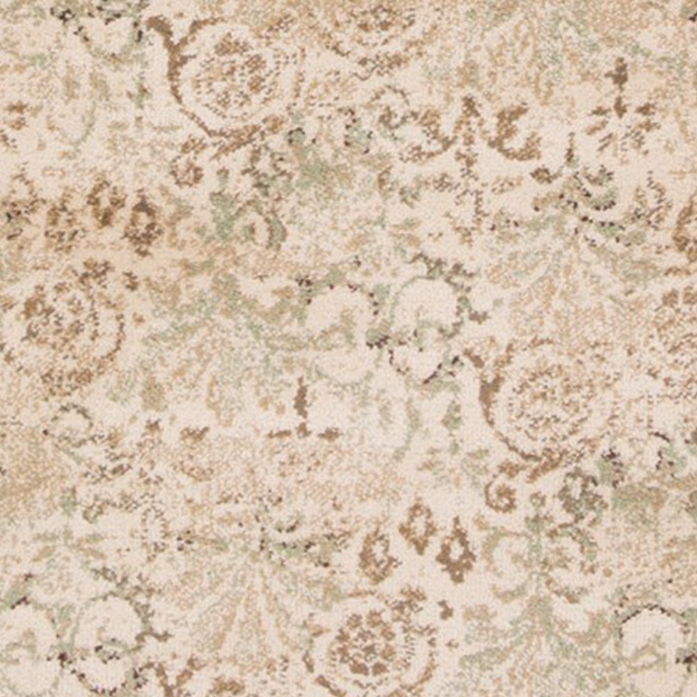 7' Ivory And Brown Floral Medallion Runner Rug