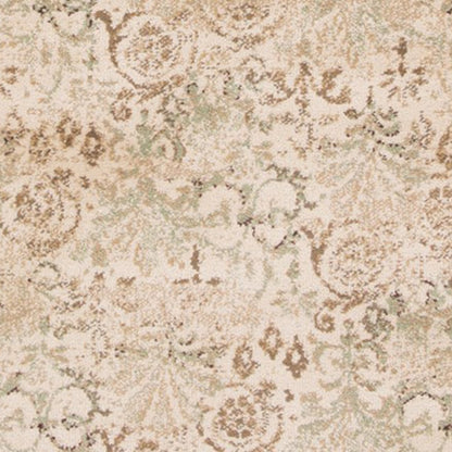 7' Ivory And Brown Floral Medallion Runner Rug