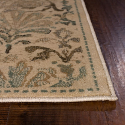 7' Ivory And Brown Floral Medallion Runner Rug