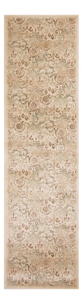 7' Ivory And Brown Floral Medallion Runner Rug