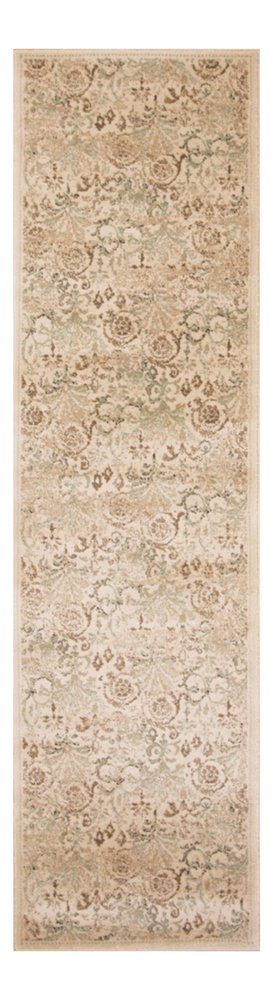 7' Ivory And Brown Floral Medallion Runner Rug
