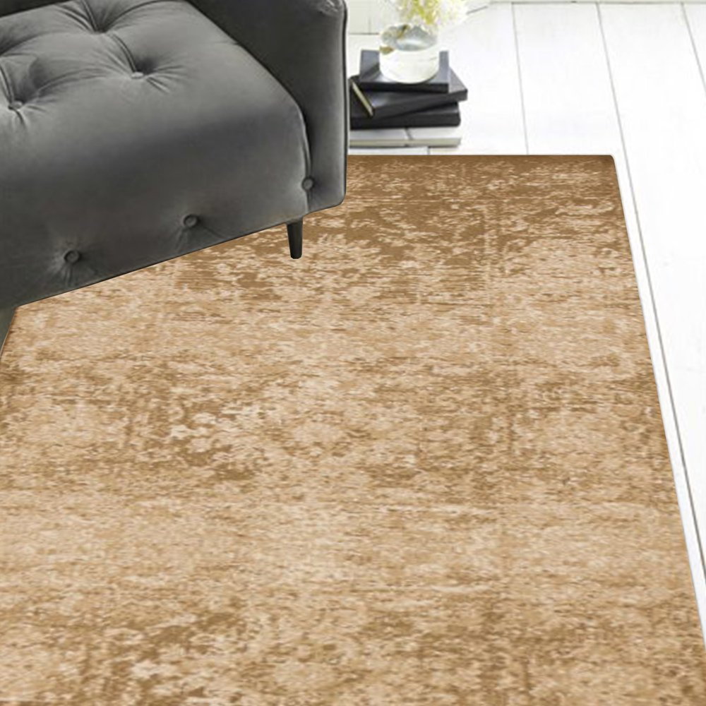 7' X 10' Beige And Tan Floral Medallion Area Rug