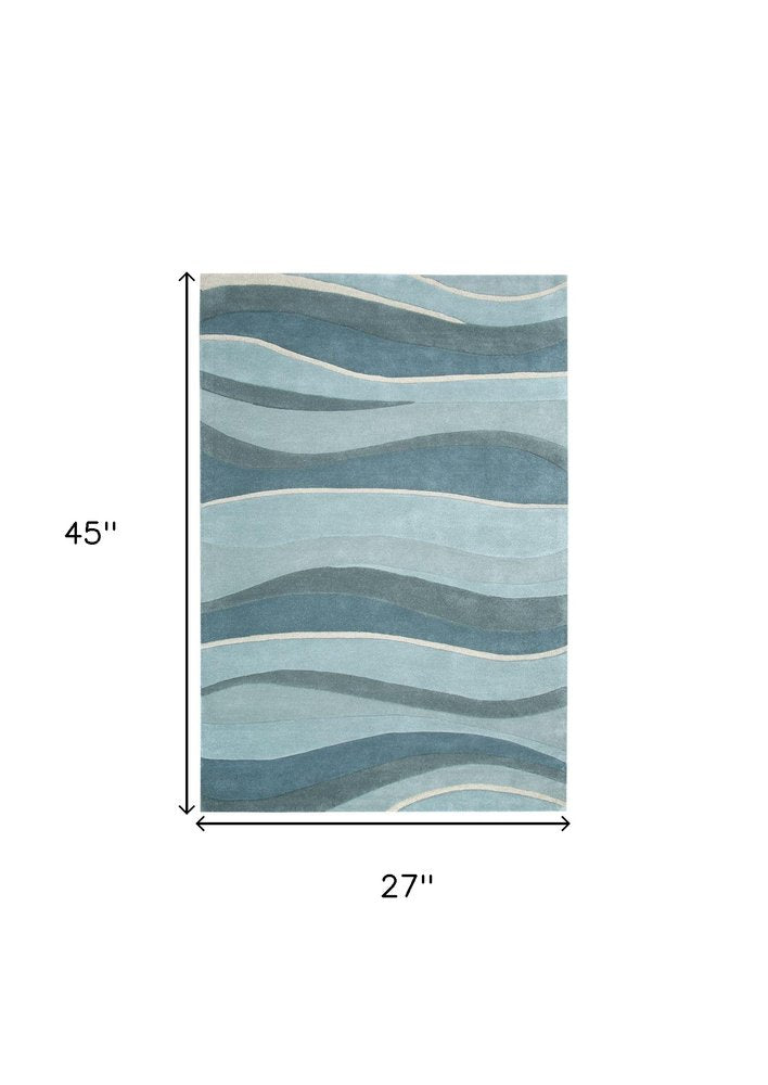 8' Blue Gray And Ivory Wool Hand Tufted Runner Rug
