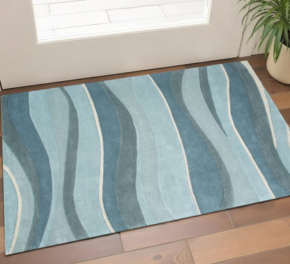 8' Blue Gray And Ivory Wool Hand Tufted Runner Rug