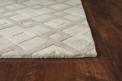 2' X 4' Ivory And Brown Wool Geometric Hand Tufted Area Rug