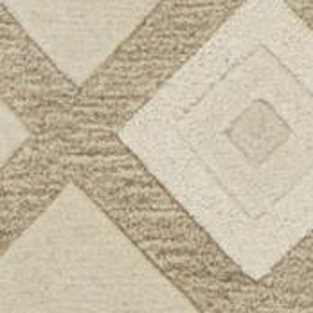 2' X 4' Ivory And Brown Wool Geometric Hand Tufted Area Rug