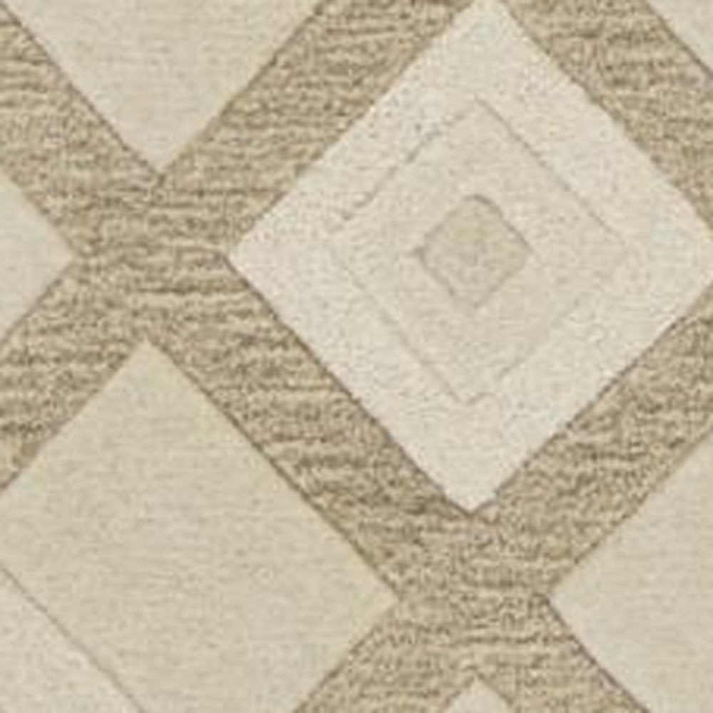 7' Ivory And Brown Wool Geometric Hand Tufted Runner Rug