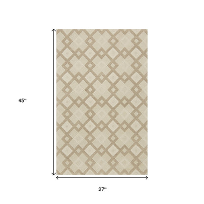 2' X 4' Ivory Diamond Wool Area Rug