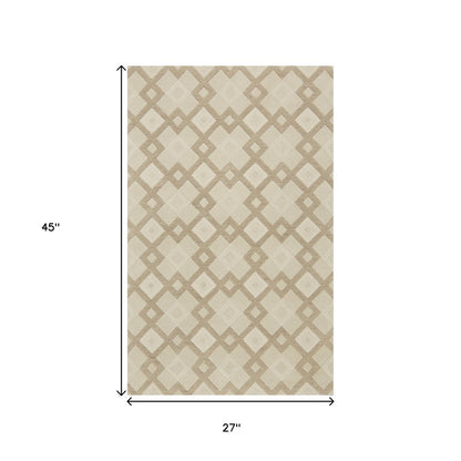 2' X 4' Ivory And Brown Wool Geometric Hand Tufted Area Rug
