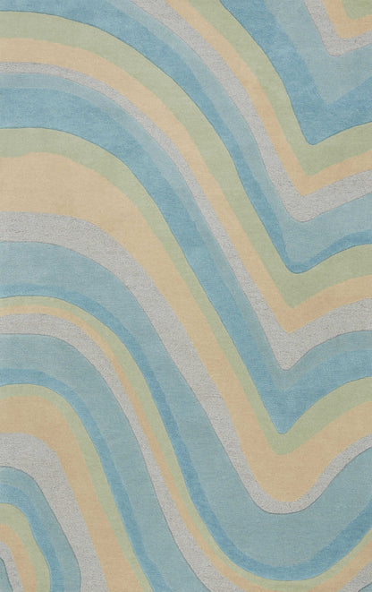 2' X 4' Blue And Beige Wool Abstract Hand Tufted Area Rug