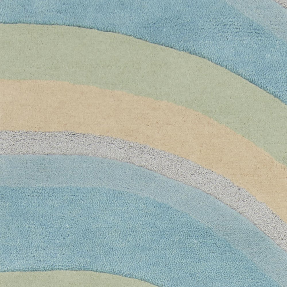 8' Blue Beige And Green Wool Abstract Hand Tufted Runner Rug