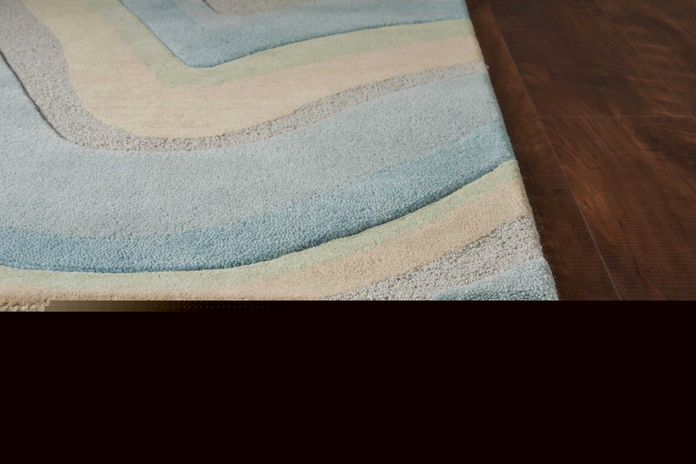 8' Blue Beige And Green Wool Abstract Hand Tufted Runner Rug