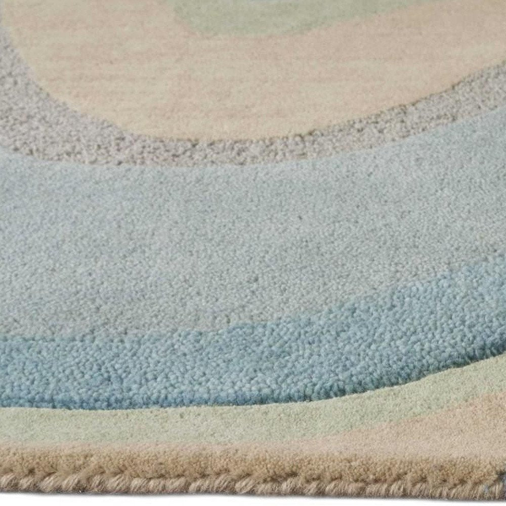8' Blue Beige And Green Wool Abstract Hand Tufted Runner Rug