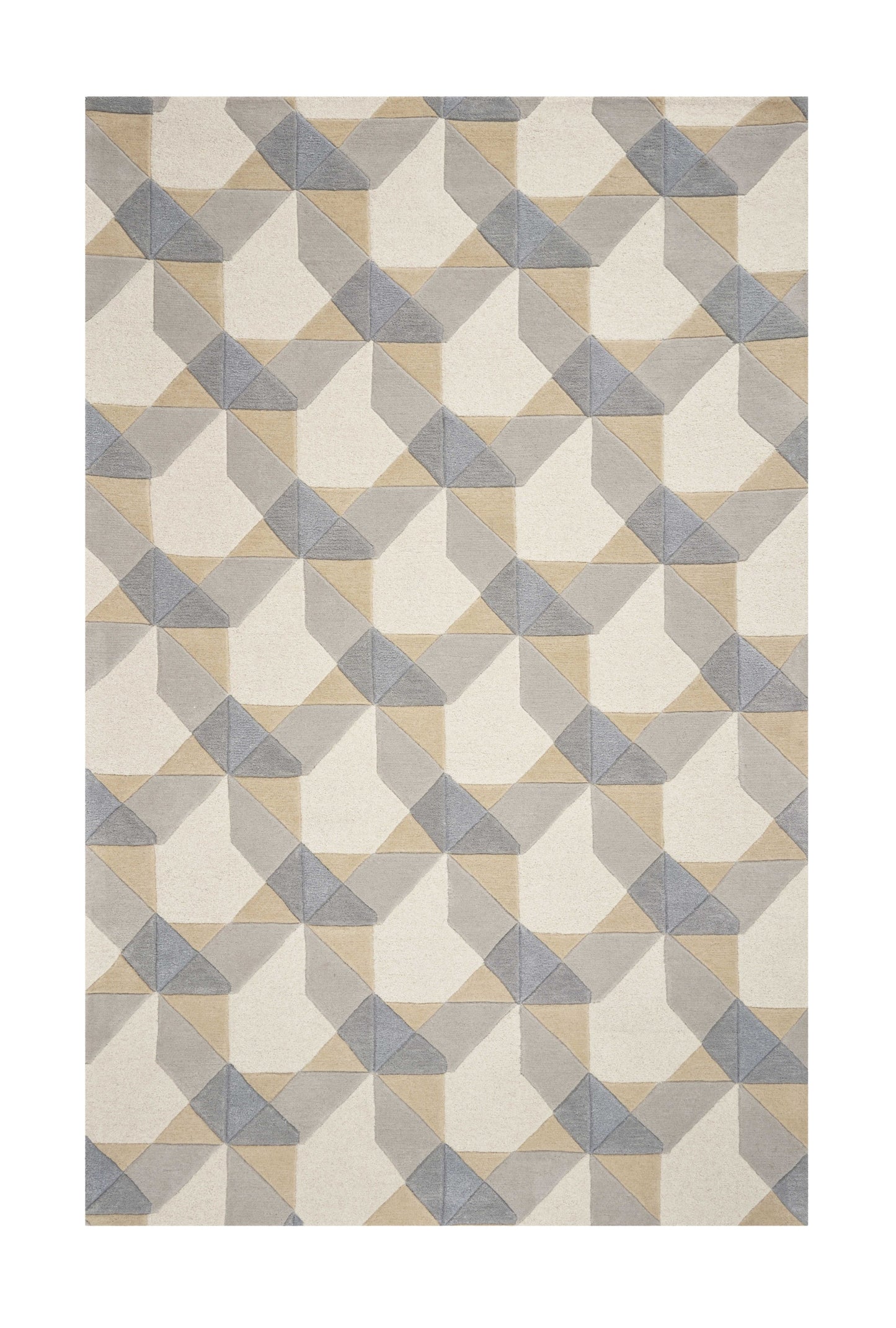 2' X 4' Ivory Or Grey Polygon Pattern Wool Area Rug