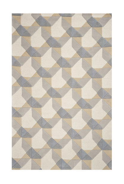 2' X 4' Ivory Or Grey Polygon Pattern Wool Area Rug