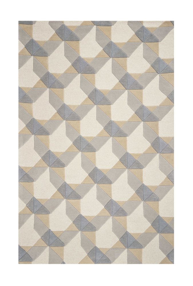 2' X 4' Ivory Gray And Cream Wool Geometric Hand Tufted Area Rug