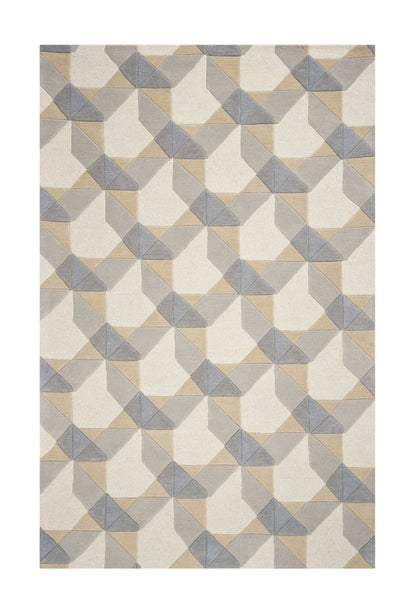 2' X 4' Ivory Gray And Cream Wool Geometric Hand Tufted Area Rug