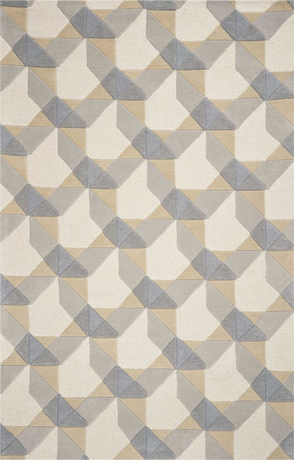 2' X 4' Ivory Gray And Cream Wool Geometric Hand Tufted Area Rug