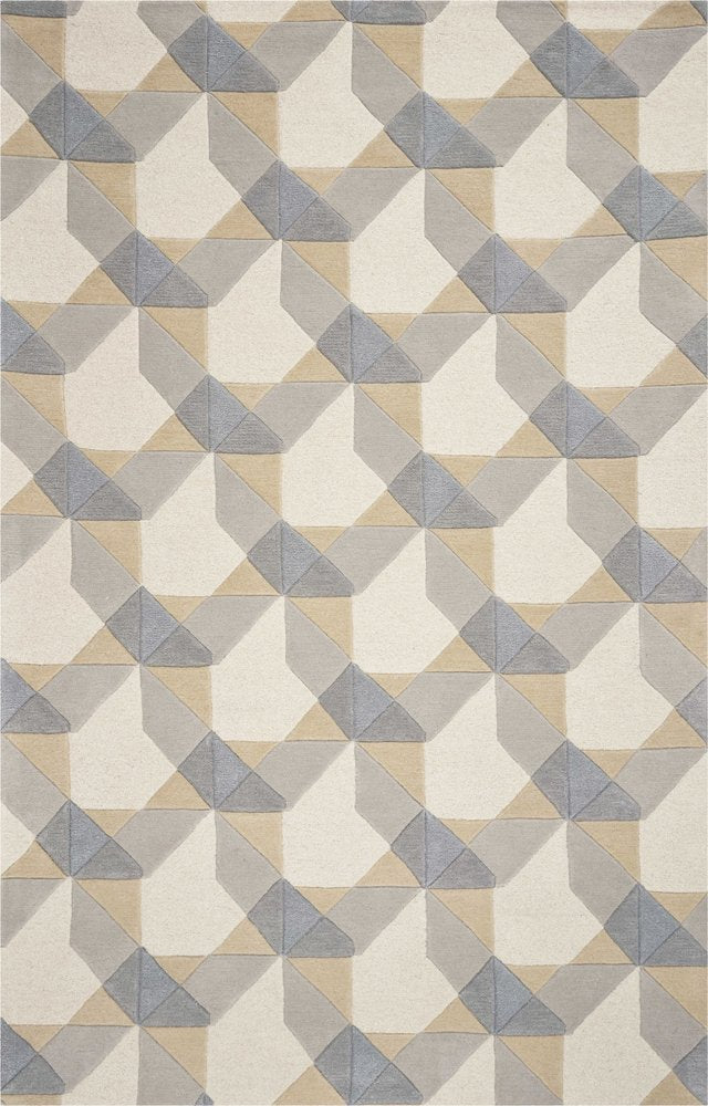2' X 4' Ivory Gray And Cream Wool Geometric Hand Tufted Area Rug
