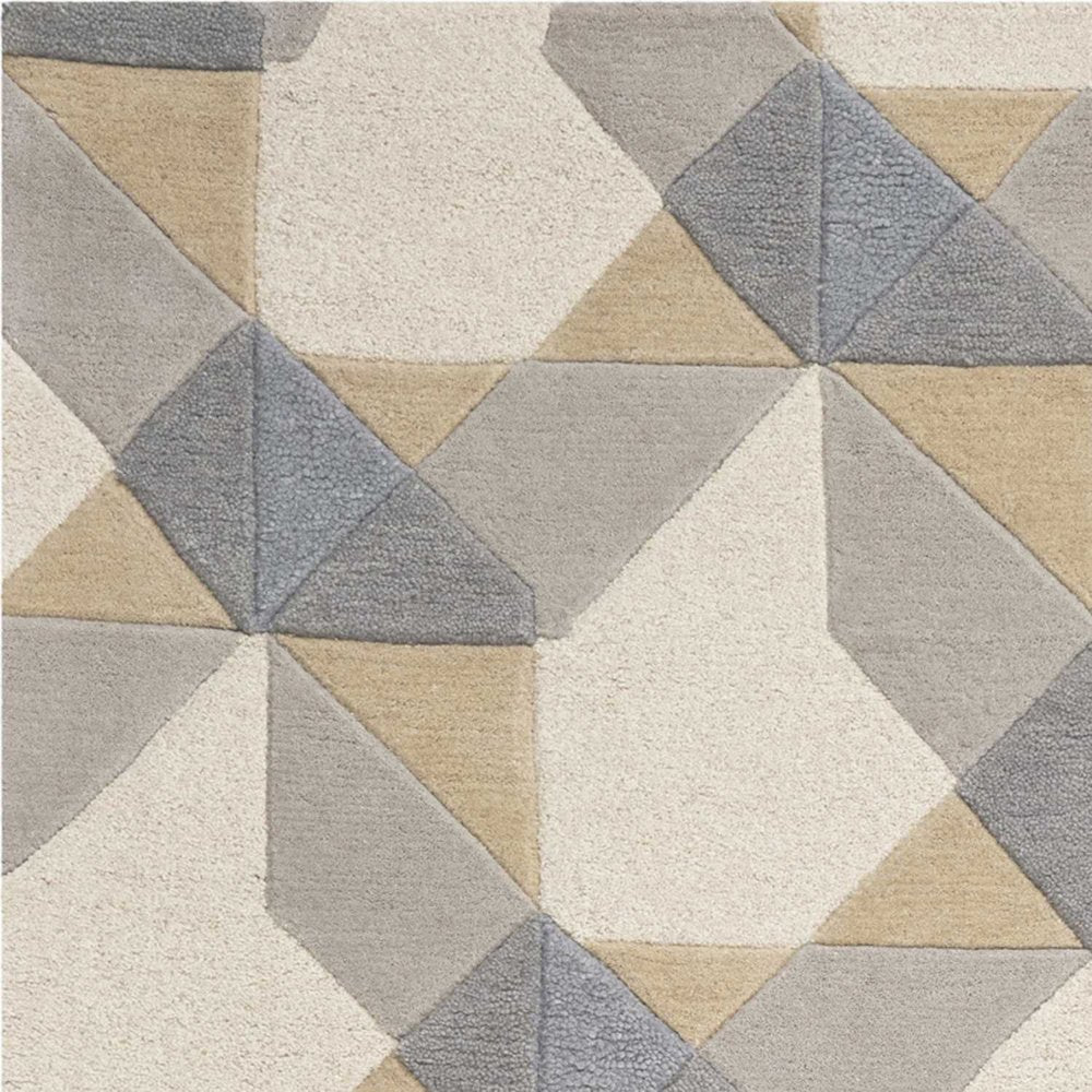 2' X 4' Ivory Gray And Cream Wool Geometric Hand Tufted Area Rug