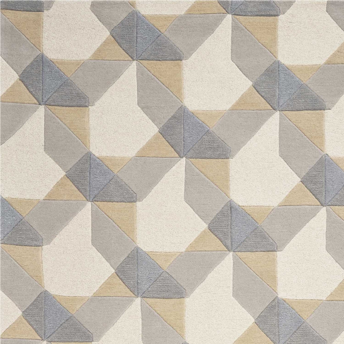 2' X 4' Ivory Or Grey Polygon Pattern Wool Area Rug