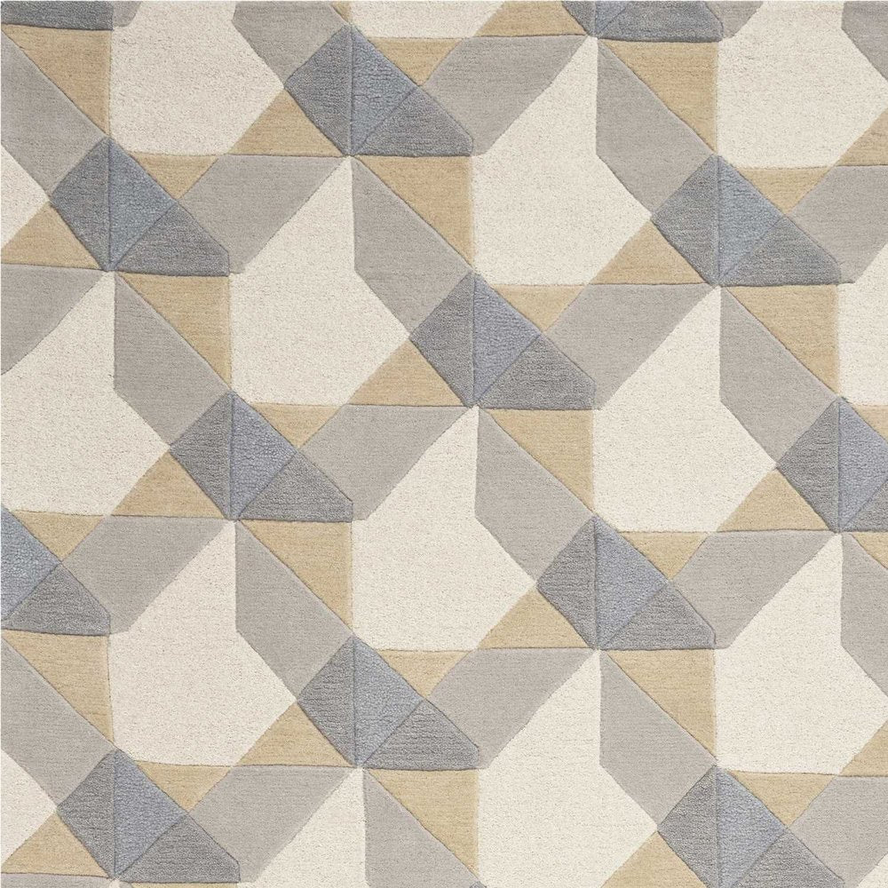 2' X 4' Ivory Gray And Cream Wool Geometric Hand Tufted Area Rug