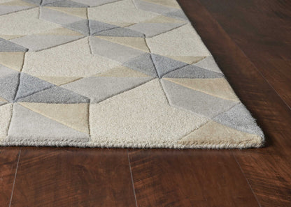 2' X 4' Ivory Or Grey Polygon Pattern Wool Area Rug