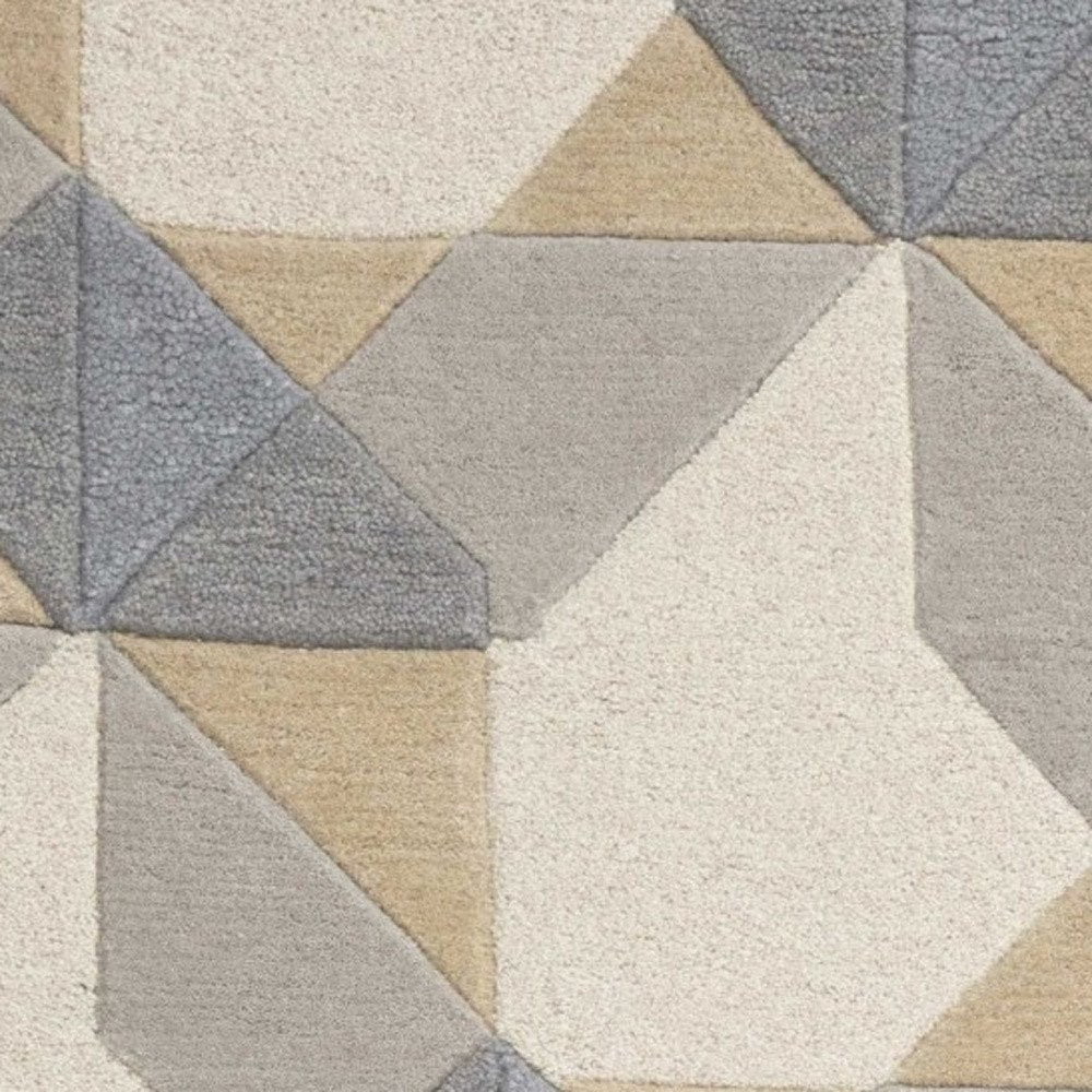 2' X 4' Ivory Gray And Cream Wool Geometric Hand Tufted Area Rug