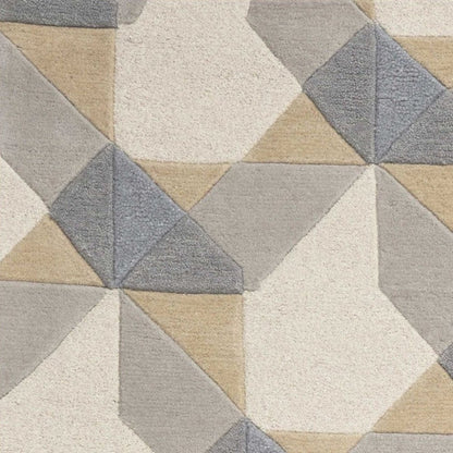 2' X 4' Ivory Gray And Cream Wool Geometric Hand Tufted Area Rug