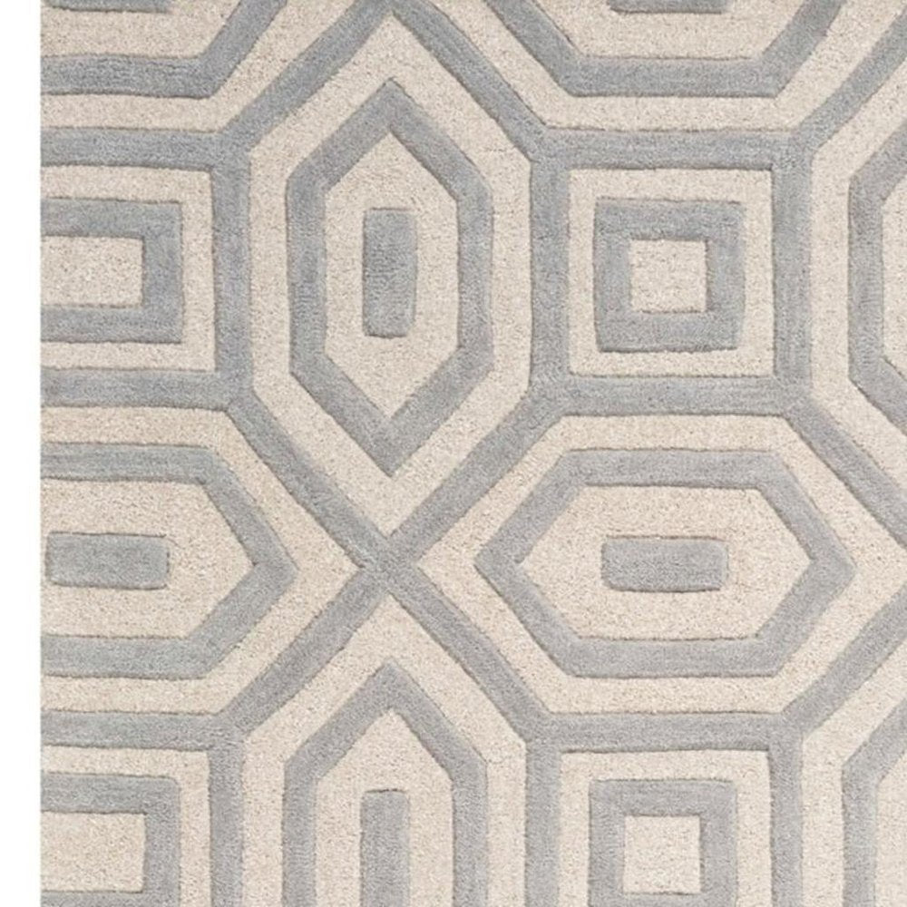 2' X 4' Gray And Ivory Wool Geometric Hand Tufted Area Rug