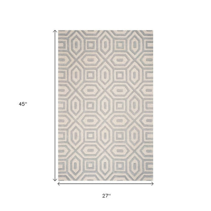 2' X 4' Gray And Ivory Wool Geometric Hand Tufted Area Rug