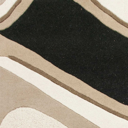 7' Beige And Black Wool Abstract Hand Tufted Runner Rug