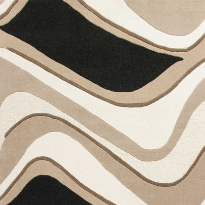 7' Beige And Black Wool Abstract Hand Tufted Runner Rug