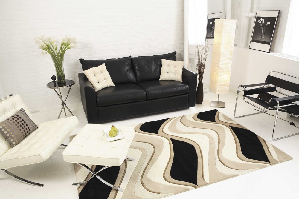 7' Beige And Black Wool Abstract Hand Tufted Runner Rug