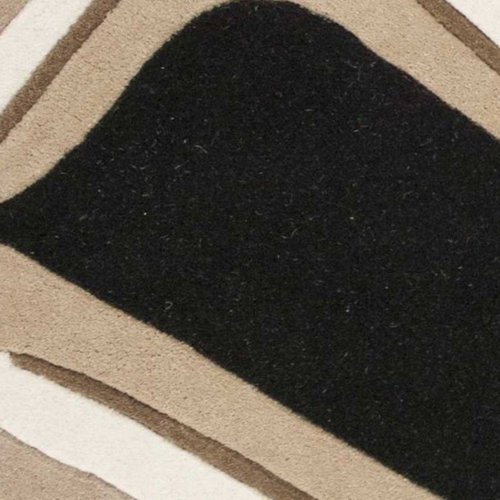 7' Beige And Black Wool Abstract Hand Tufted Runner Rug
