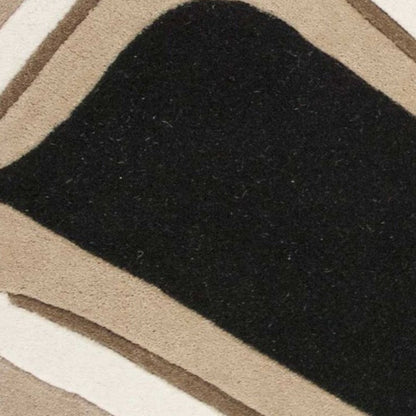 7' Beige And Black Wool Abstract Hand Tufted Runner Rug