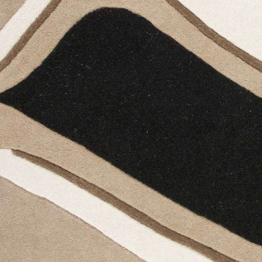 7' Beige And Black Wool Abstract Hand Tufted Runner Rug