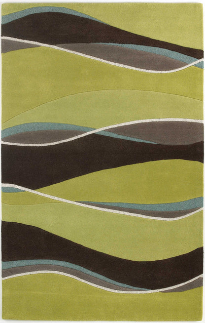 2' X 4' Lime Or Mocha Waves Wool Area Rug